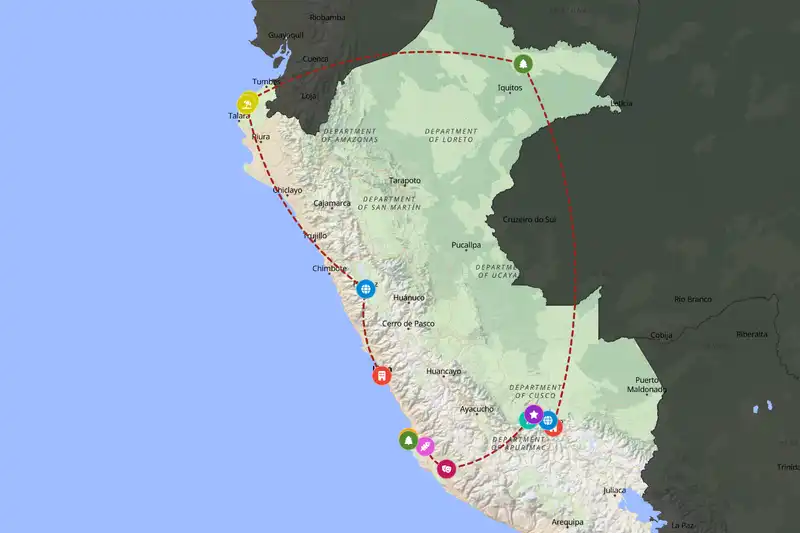 Example Peru itinerary planner route