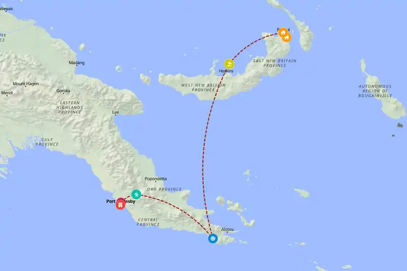 Example Papua New Guinea itinerary planner route
