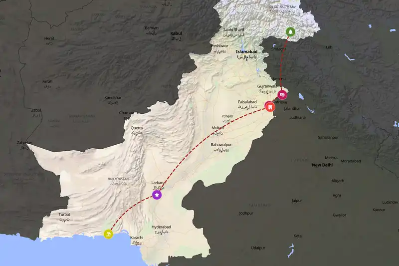 Example Pakistan itinerary planner route