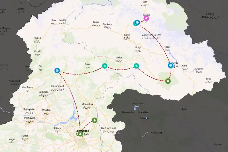 Example Pakistan itinerary planner route