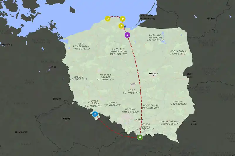 Example Poland itinerary planner route