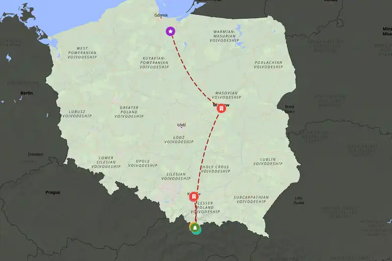Example Poland itinerary planner route