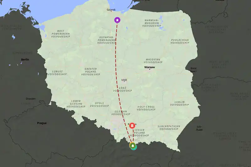 Example Poland itinerary planner route