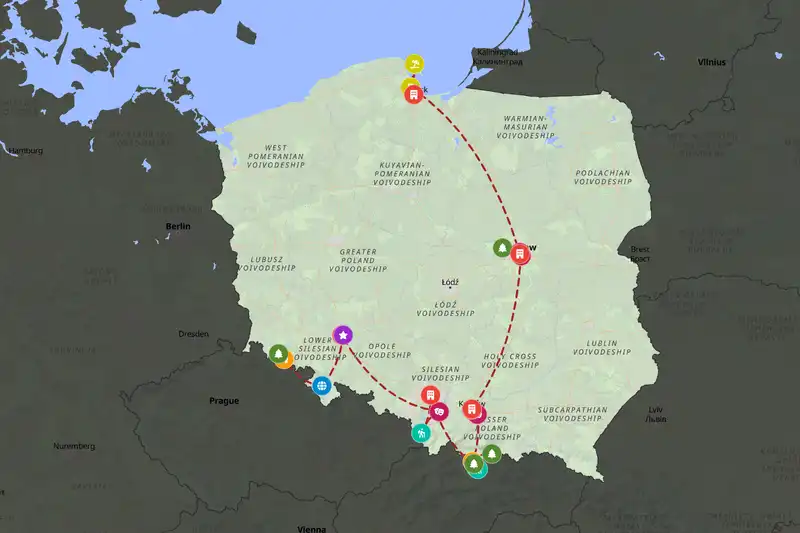 Example Poland itinerary planner route