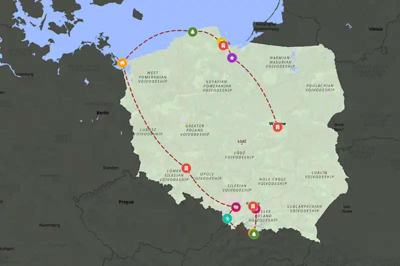 Example Poland itinerary planner route