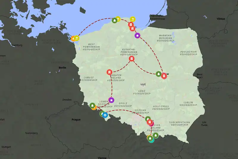 Example Poland itinerary planner route