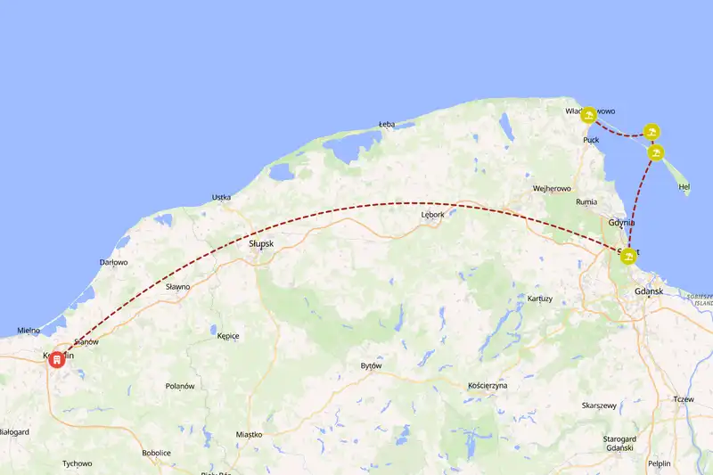 Example Poland itinerary planner route