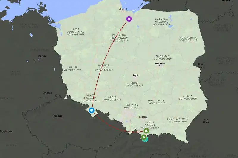 Example Poland itinerary planner route