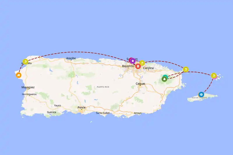 Example Puerto Rico itinerary planner route