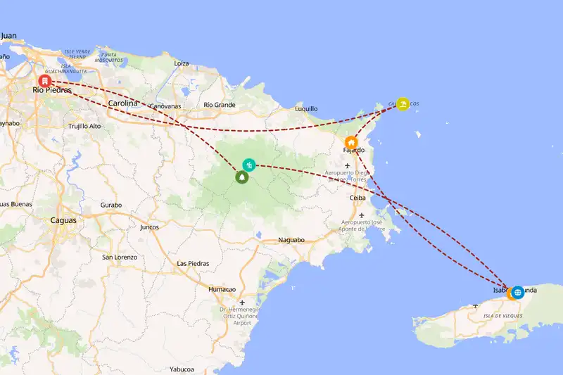 Example Puerto Rico itinerary planner route