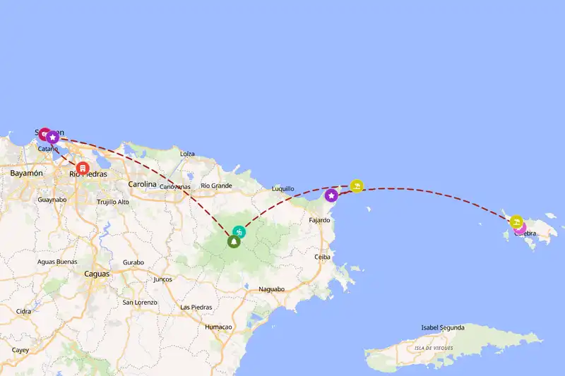 Example Puerto Rico itinerary planner route