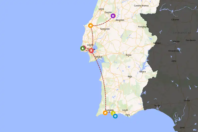 Example Portugal itinerary planner route