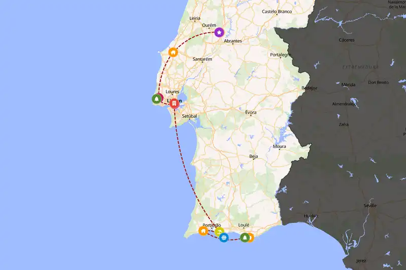 Example Portugal itinerary planner route