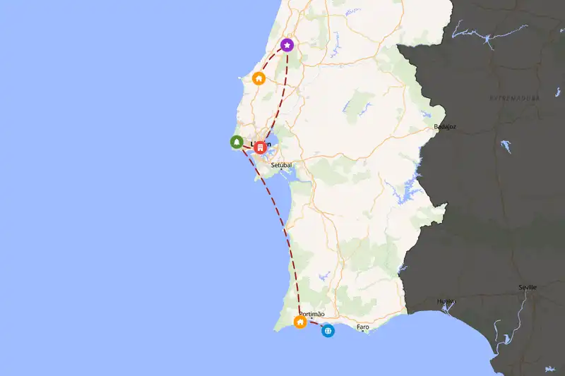 Example Portugal itinerary planner route