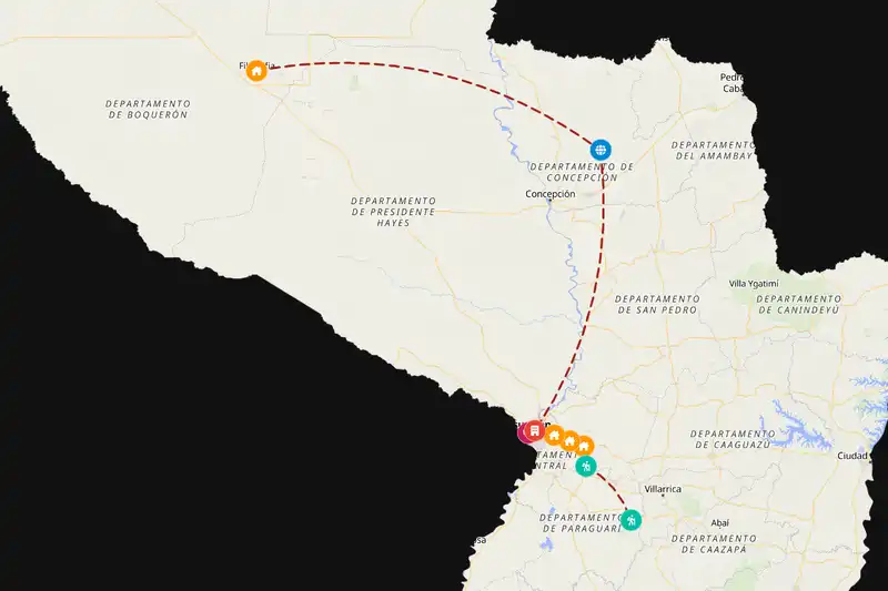 Example Paraguay itinerary planner route