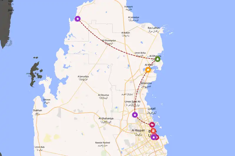 Example Qatar itinerary planner route