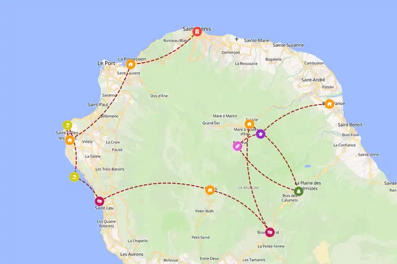 Example Réunion itinerary planner route