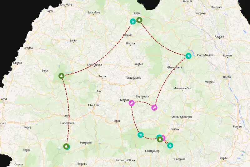 Example Romania itinerary planner route