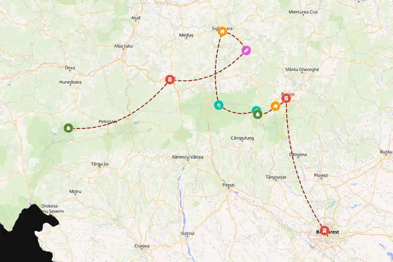 Example Romania itinerary planner route