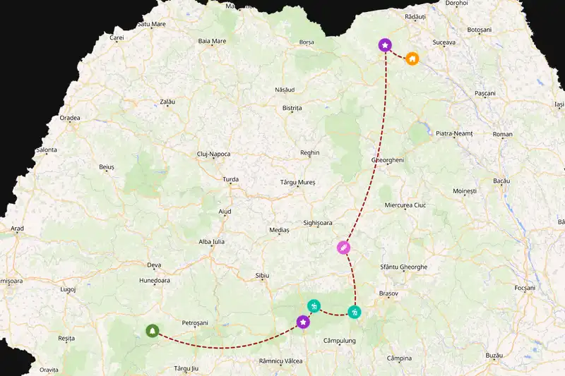 Example Romania itinerary planner route