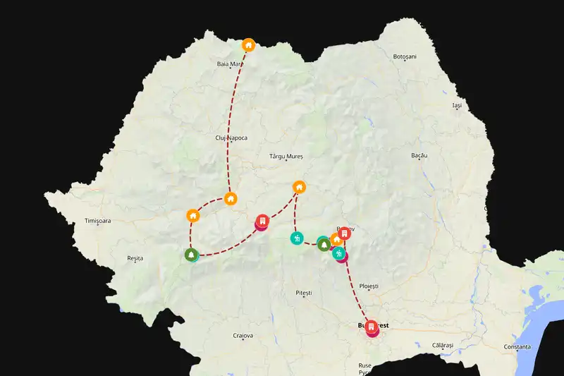 Example Romania itinerary planner route