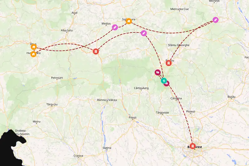 Example Romania itinerary planner route