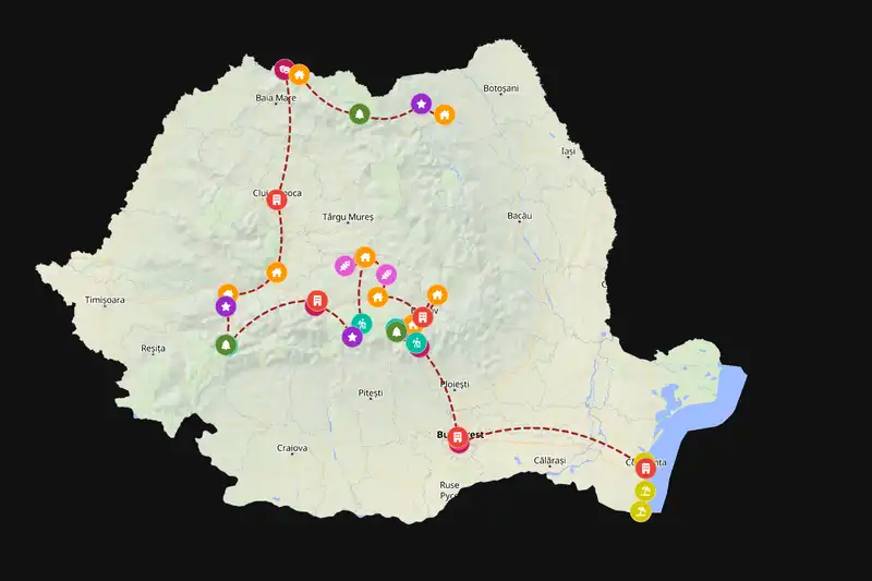 Example Romania itinerary planner route