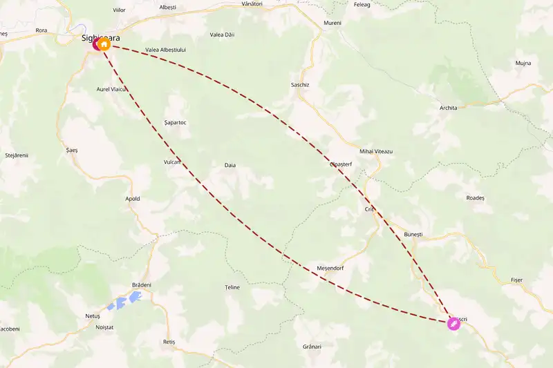 Example Romania itinerary planner route