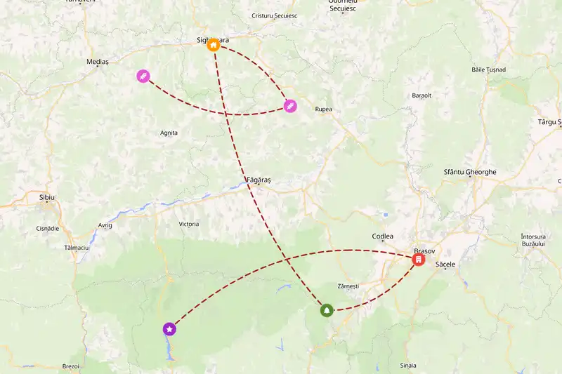 Example Romania itinerary planner route