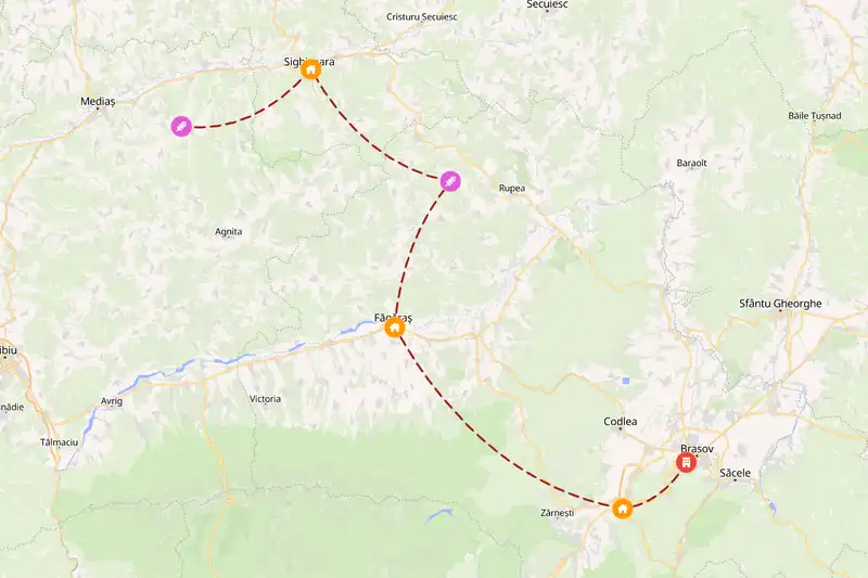 Example Romania itinerary planner route