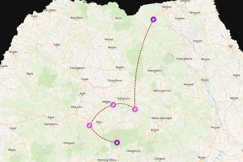 Example Romania itinerary planner route