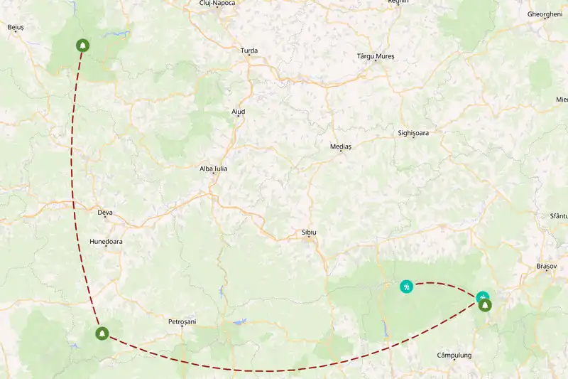 Example Romania itinerary planner route