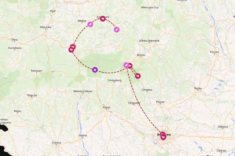 Example Romania itinerary planner route