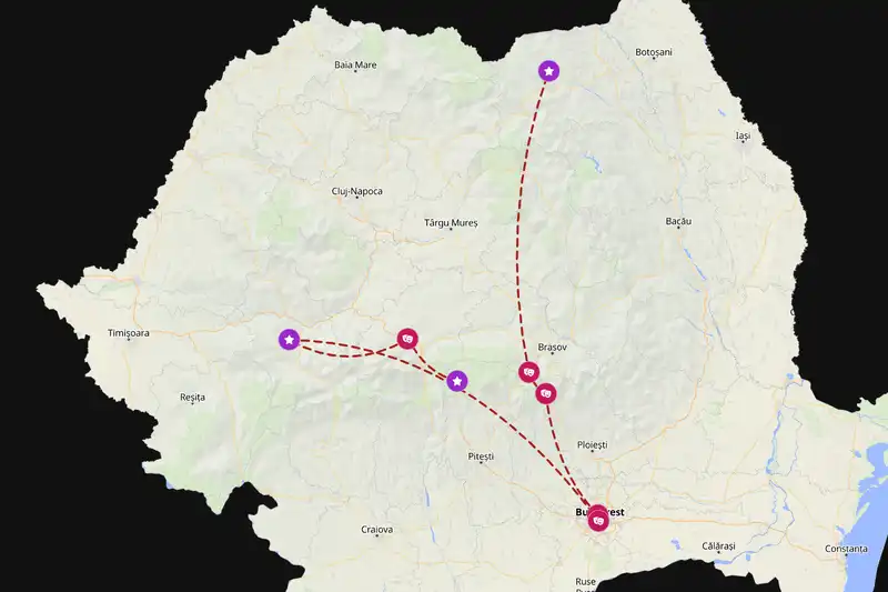 Example Romania itinerary planner route