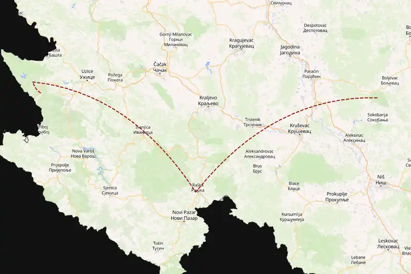 Example Serbia itinerary planner route