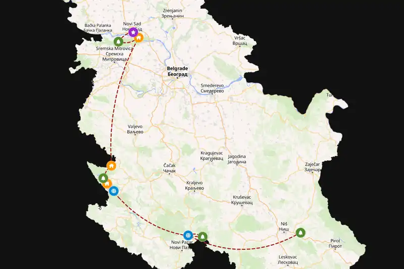 Example Serbia itinerary planner route