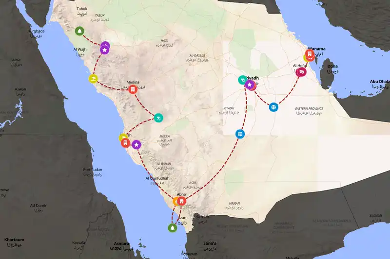 Example Saudi Arabia itinerary planner route