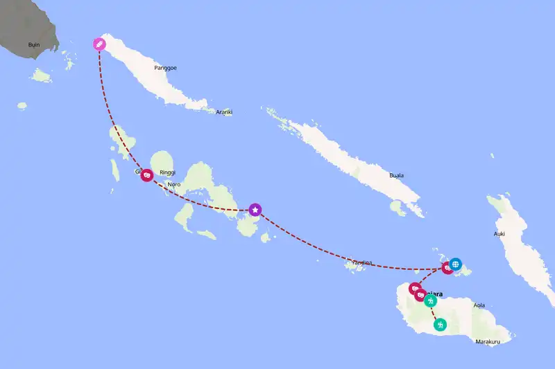 Example Solomon Islands itinerary planner route
