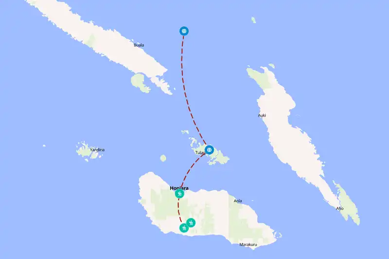 Example Solomon Islands itinerary planner route