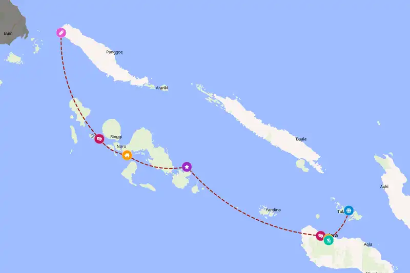 Example Solomon Islands itinerary planner route