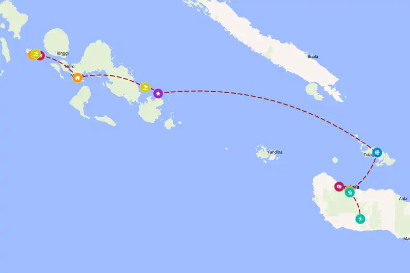 Example Solomon Islands itinerary planner route