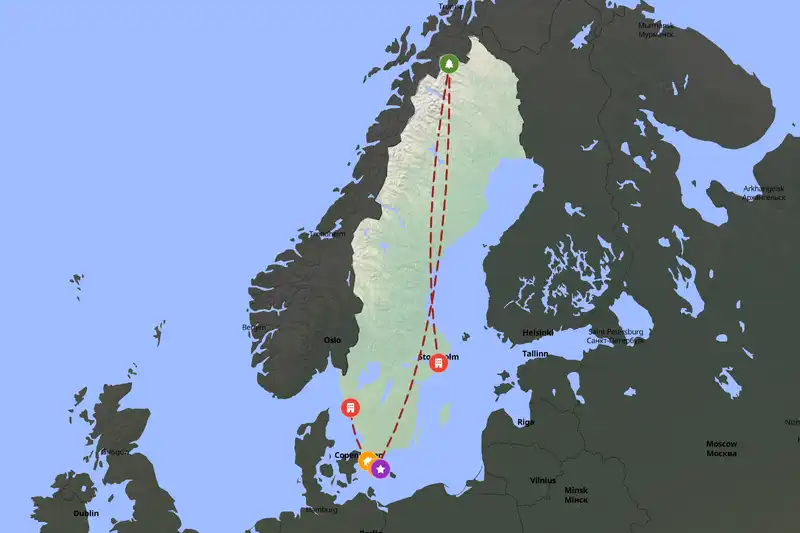 Example Sweden itinerary planner route