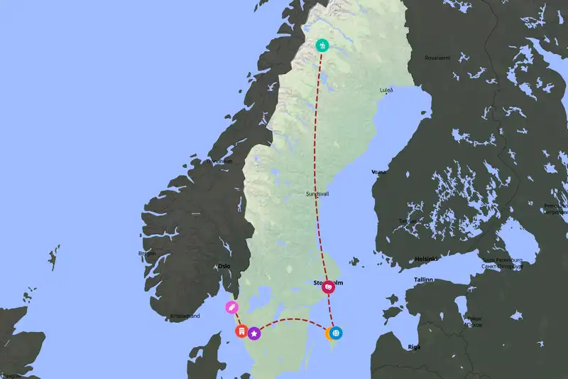 Example Sweden itinerary planner route