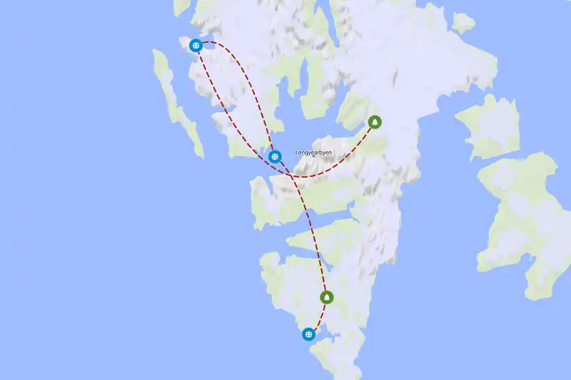 Example Svalbard itinerary planner route
