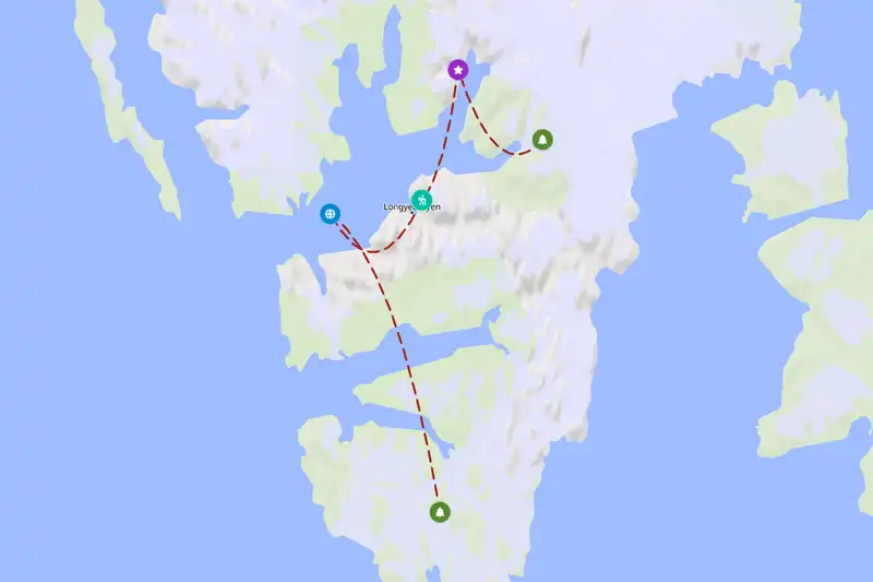 Example Svalbard itinerary planner route