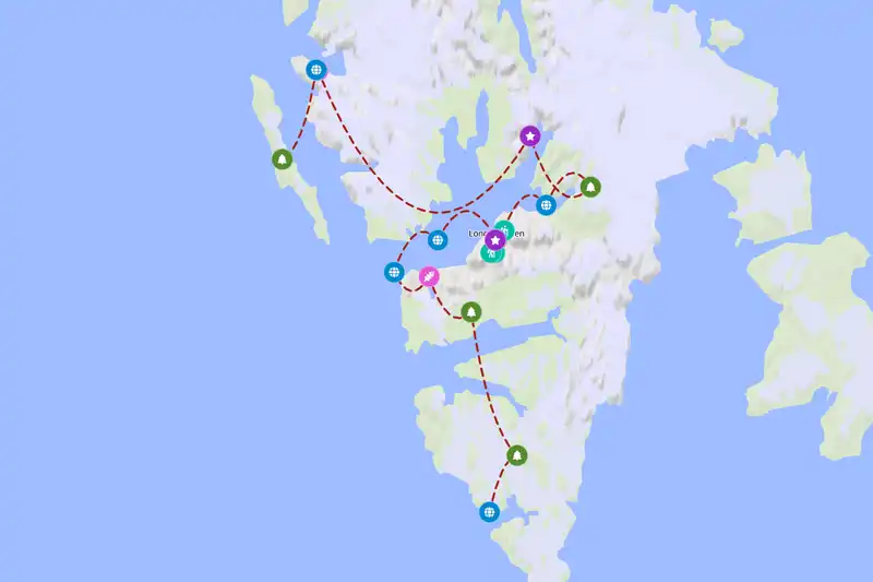 Example Svalbard itinerary planner route