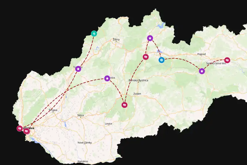 Example Slovakia itinerary planner route