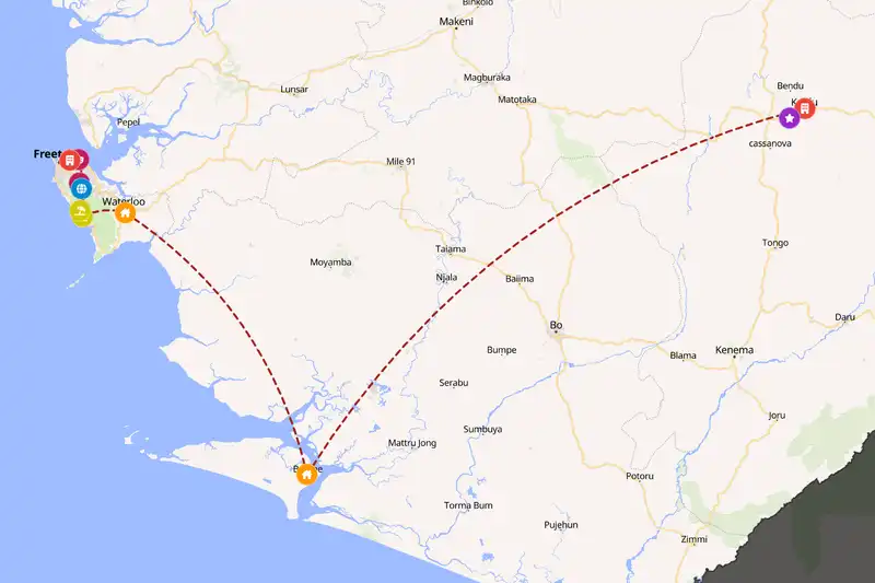 Example Sierra Leone itinerary planner route