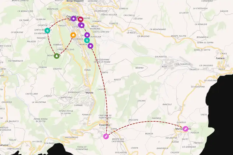 Example San Marino itinerary planner route
