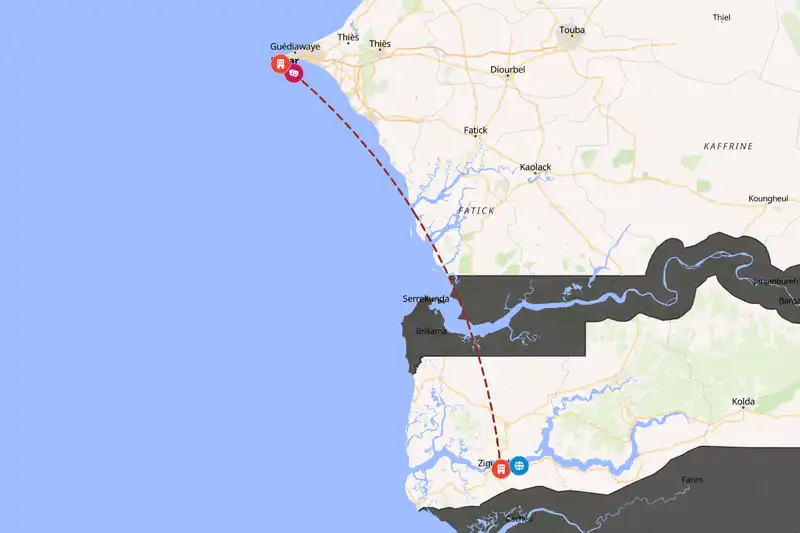 Example Senegal itinerary planner route